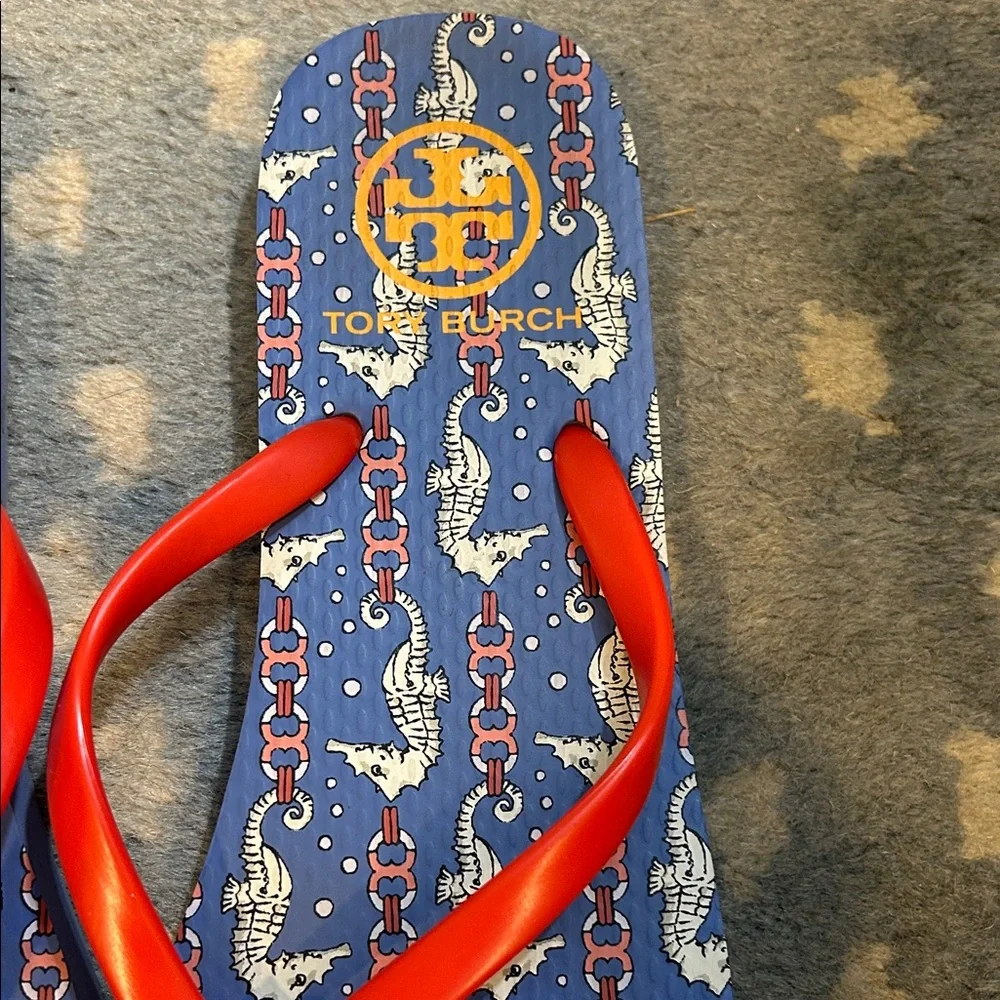 Tory Burch Red and Blue Flip Flops
